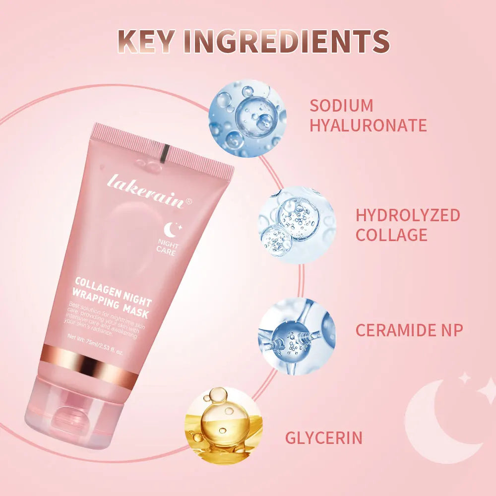 Mascarilla facial desprendible de colágeno Paquete envolvente nocturno Elasticidad Hidratación Cuidado Reduce la flacidez Opacidad Colágeno hidrolizado para