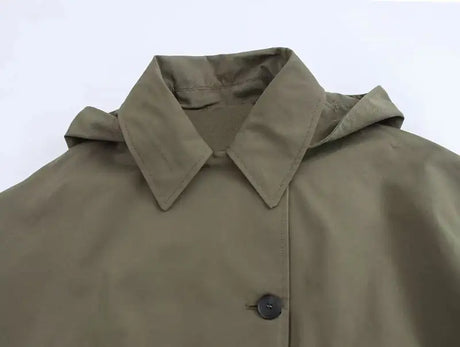 Autumn Winter Army Green Windbreaker Jacket Women Streetwear Loose Oversize Hooded Overcoat Female Single Breasted Thicken Coat - Lootquake