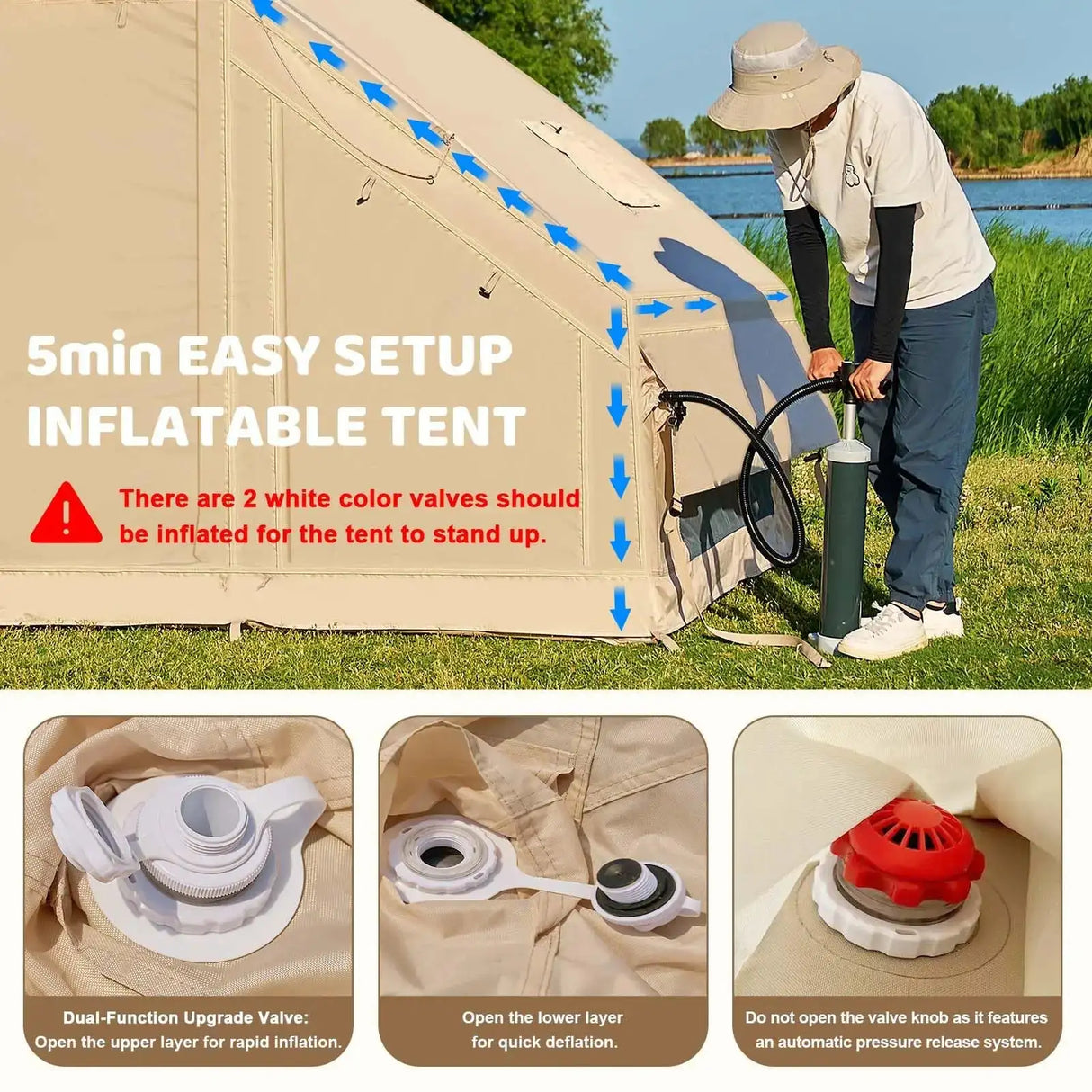 4-6 People Inflatable Tent with Pump Portable Blow Up Tent Easy Set-up Air Tent，4 Season Inflatable Tents for Camping - Lootquake
