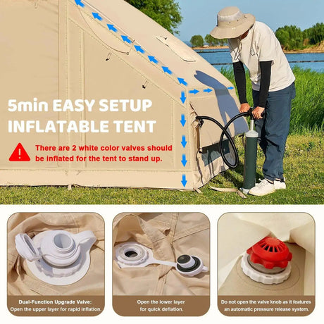 4-6 People Inflatable Tent with Pump Portable Blow Up Tent Easy Set-up Air Tent，4 Season Inflatable Tents for Camping - Lootquake