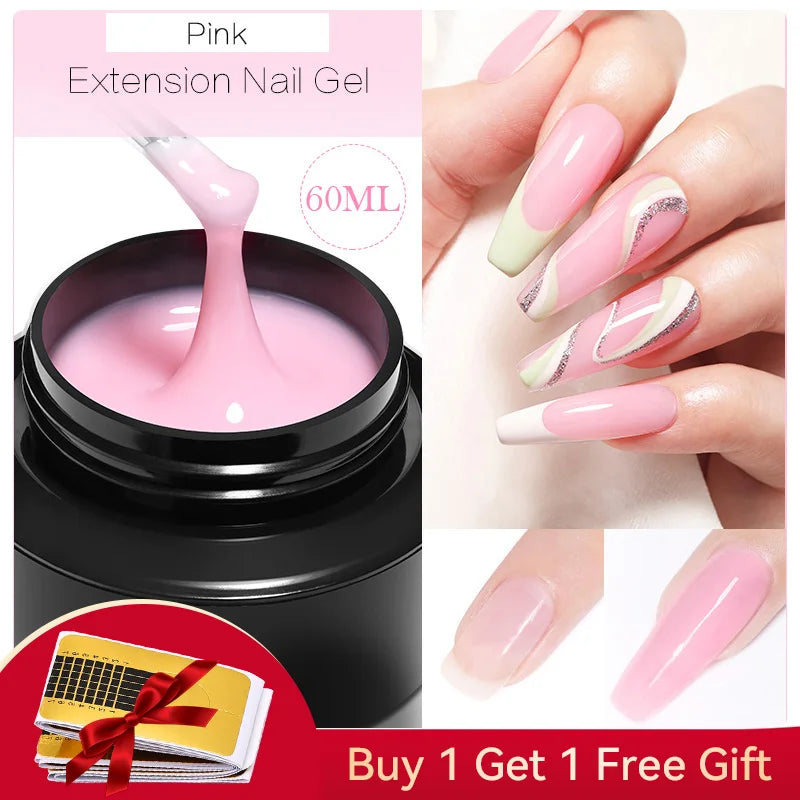 BORN PRETTY 60/30 ml Gel de extensión de uñas de gelatina dura Esmalte de uñas de gel Uñas francesas Nude Rosa Blanco Transparente Suministros de uñas Gel para extensión