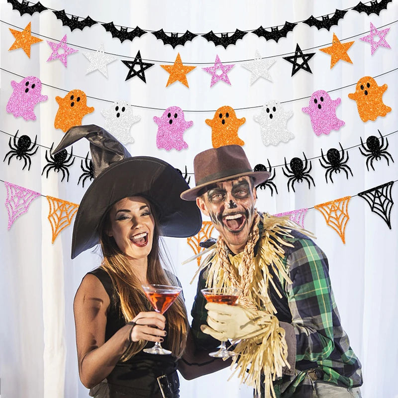 Halloween Themem Party Decoration Banner Ghost Festival Atmosphere Decoration Ghost Spider Bat Banner Decoration Supplies