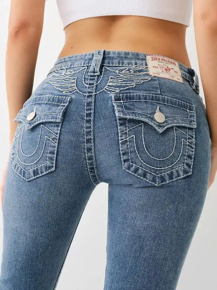 Sexy Women Pencil Leggings Jeans American Retro Trend Harajuku Hip Hop Pocket Embroidered Slim Jeans Low Waist Y2k Denim Pants - Lootquake