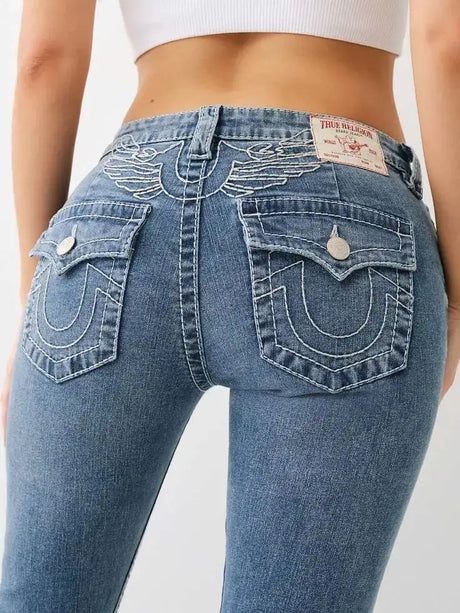 Sexy Women Pencil Leggings Jeans American Retro Trend Harajuku Hip Hop Pocket Embroidered Slim Jeans Low Waist Y2k Denim Pants - Lootquake