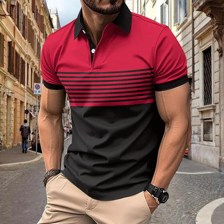 2024 Polo Shirt Polyester Casual Beach Polo Shirts Summer Contrast Striped Printing Shirts Mens Polo Shirts Mens Best For Man - Lootquake