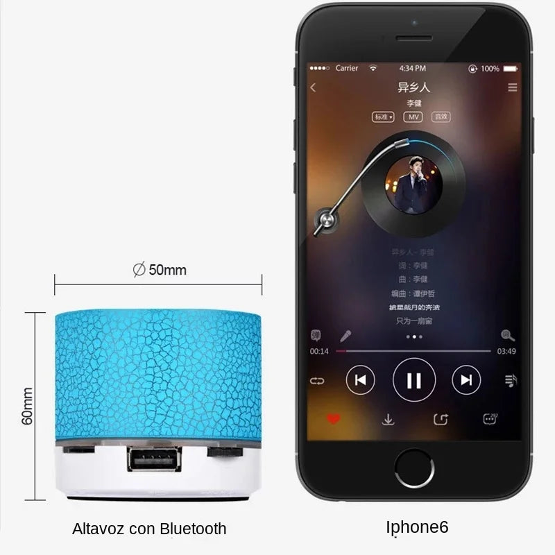 Mini altavoz Bluetooth inalámbrico con LED, tarjeta TF, subwoofer USB, sonido MP3 portátil, altavoz inalámbrico para teléfono inteligente