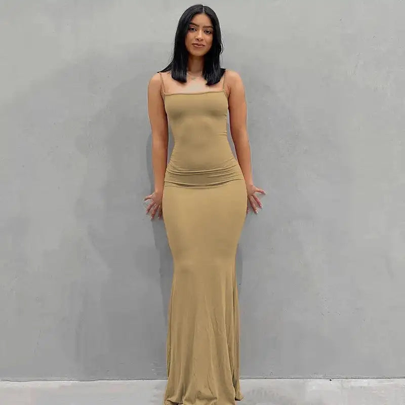 Vestidos para mujer 2023 Sexy tirantes finos negro vestido largo noche Y2k sin mangas sólido ajustado ceñido maxi vestidos