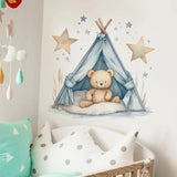 Cartoon Teddy Bear Tent Stars Wall Stickers for Kids Room Nursery Baby Room Decoration Wall Decals Room Interior - Lootquake