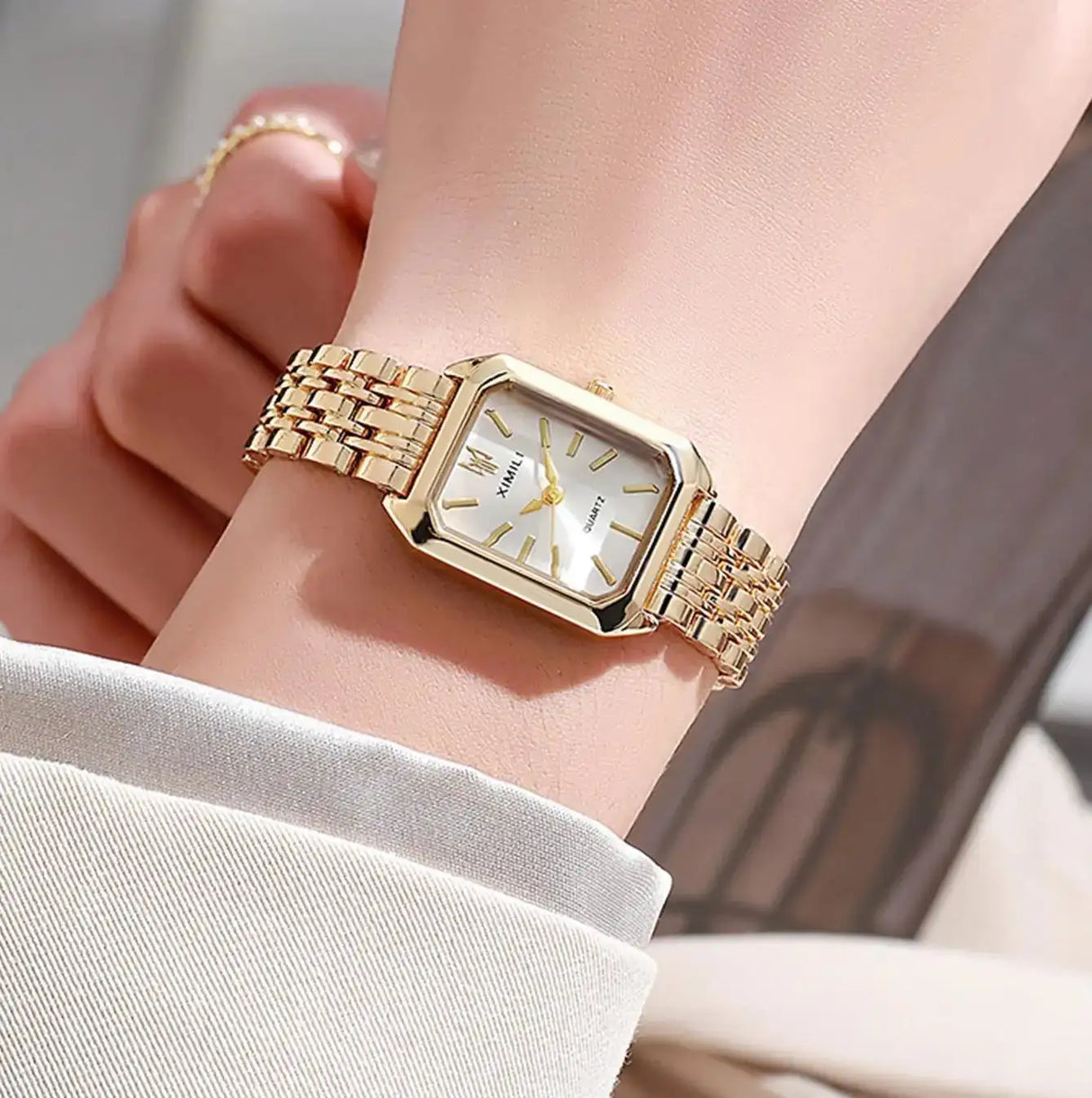 Small niche luxury fashion retro high-end gold steel strip small square watch with temperament women'squartz watch (without box） - Lootquake