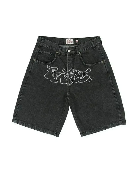Y2K Baggy Shorts Womens New Wing Embroidered Denim Shorts Vintage Harajuku Hip Hop Gothic Punk Gothic Wide Leg Pants Street Wear - Lootquake