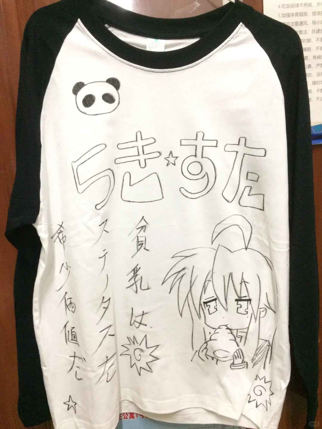 Japanese Cute Contrast Color Splicing Long Sleeve Tshirts Harajuku Kawaii Print Graphic Pullover Tee Loose Call-match Y2k Top - Lootquake
