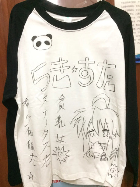 Japanese Cute Contrast Color Splicing Long Sleeve Tshirts Harajuku Kawaii Print Graphic Pullover Tee Loose Call-match Y2k Top - Lootquake