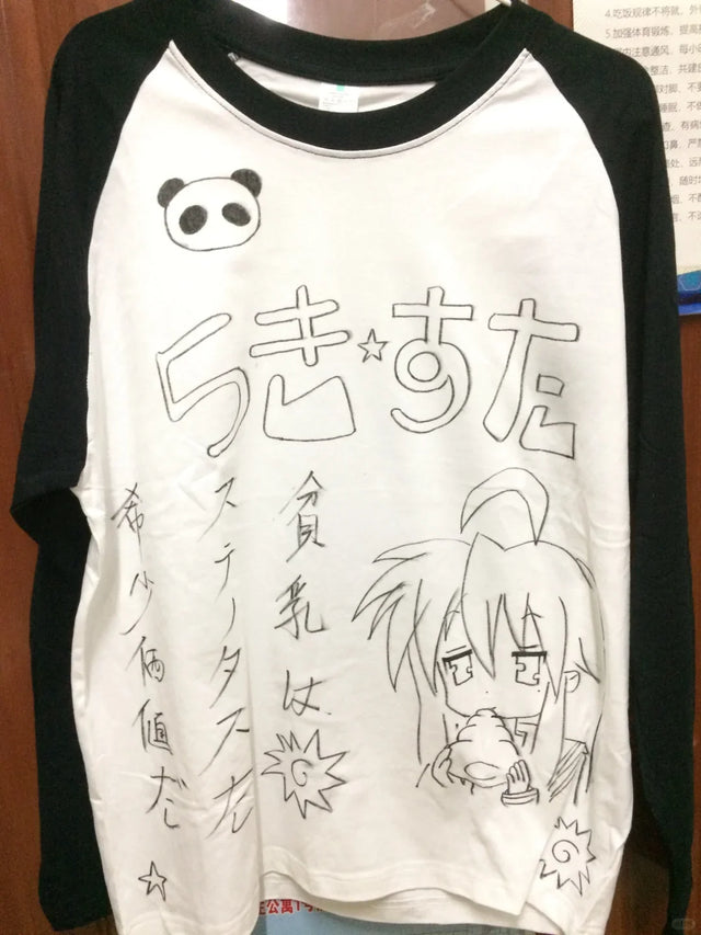 Japanese Cute Contrast Color Splicing Long Sleeve Tshirts Harajuku Kawaii Print Graphic Pullover Tee Loose Call-match Y2k Top - Lootquake