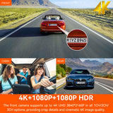 Cámara de salpicadero Vantrue N4Pro 4K Wi-Fi de 3 canales con control de voz, IMX678, visión nocturna, HDR, GPS, modo de carga 24 horas, para coche