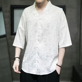 M-5XL Plus Size Men Dragon Pattern Shirt Short Sleeve V Neck Summer Streetwear Stain Chinese Pullover Blouse for Men XXXXXL - Lootquake