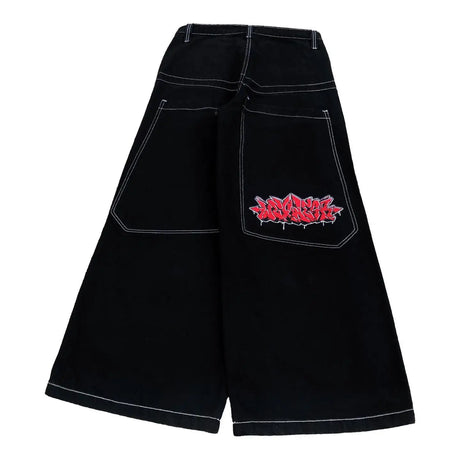 2023 New American Harajuku retro skull print straight high waist Y2K women's washed grey jeans Streetwear Gothic wide trousers - Lootquake