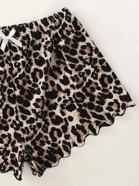 Leopard Print Sling Sleepwear Women's Pajamas Set Sexy Lingerie V-Neck Sleeveless Top and Shorts Sets Pyjamas Homewear - Lootquake