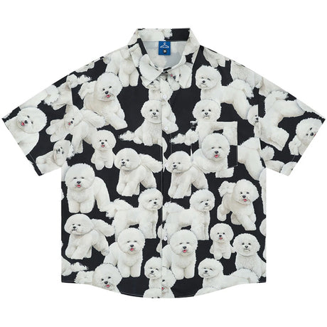 Dogs Graphic Shirts Mens Summer Casual Shirts Loose Short Sleeve Button Up Blouse Streetwear Harajuku Hip Hop Shirts for Male - Lootquake