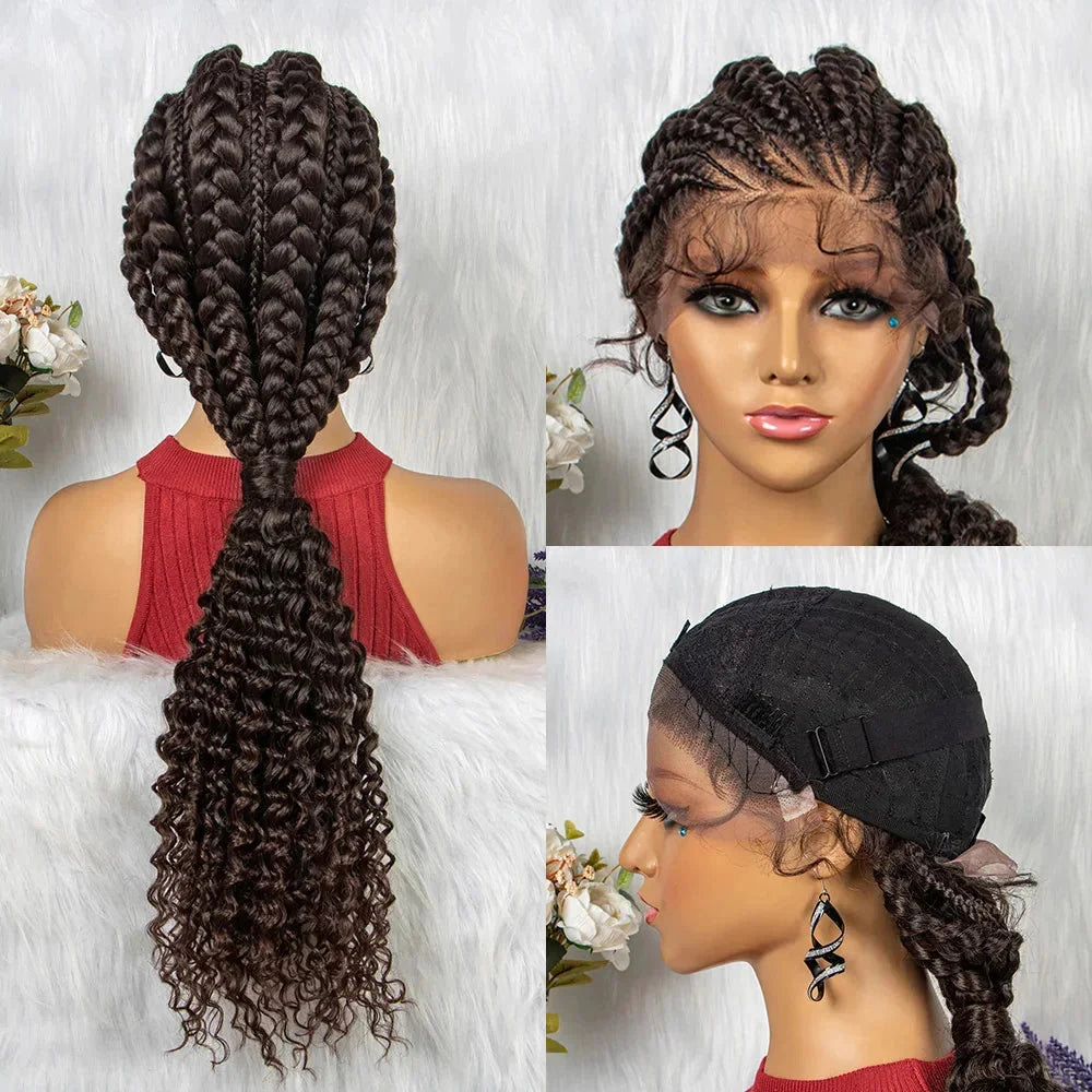 28" Double Dutch Cornrow Braided Lace Front Wig | Twist Braids | Baby Hair | Synthetic Wig