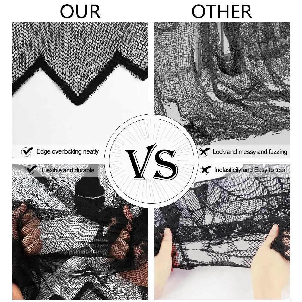 Halloween Window Decorations Halloween Door Curtain Skeleton & Bat Black Lace Panel for Haunted House Decor