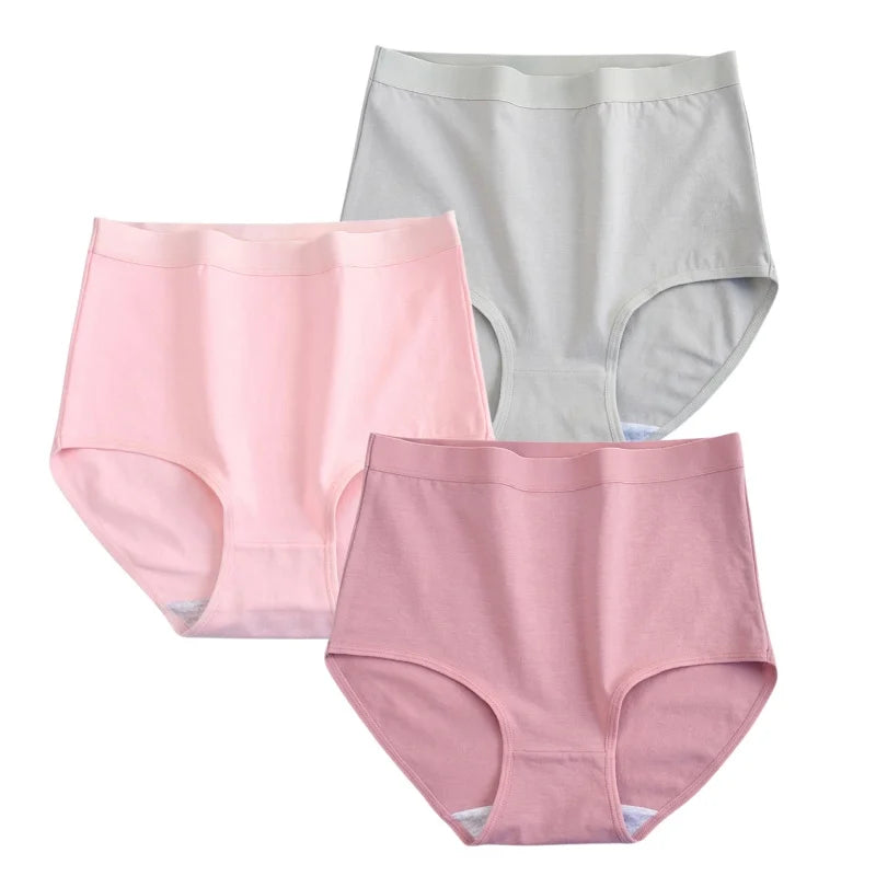 3Pcs/Set Cotton Panties Women Seamless Underwear High Rise Panties Comfort Solid Color Female Underpants Sexy Lingerie M-XXXL