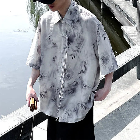 M-5XL Plus Size Men Chinese Traditional Short Sleeve Tang Kung Fu Uniform Men's Summer Streetwear Bamboo Printed Shirt for Mens - Lootquake