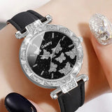 6PCS/Set Women Watch Set Rhinestone Quartz Wristwatch Butterfly Element Dial Watch Set Butterfly Jewelry Set Gift For Girls - Lootquake
