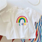 Baby Summer Set Children's Tops and Bottoms Suit New Girls Cute Short-Sleeved T-Shirt Rainbow Pleated Pants Two-Piece 12M-8Y - Lootquake
