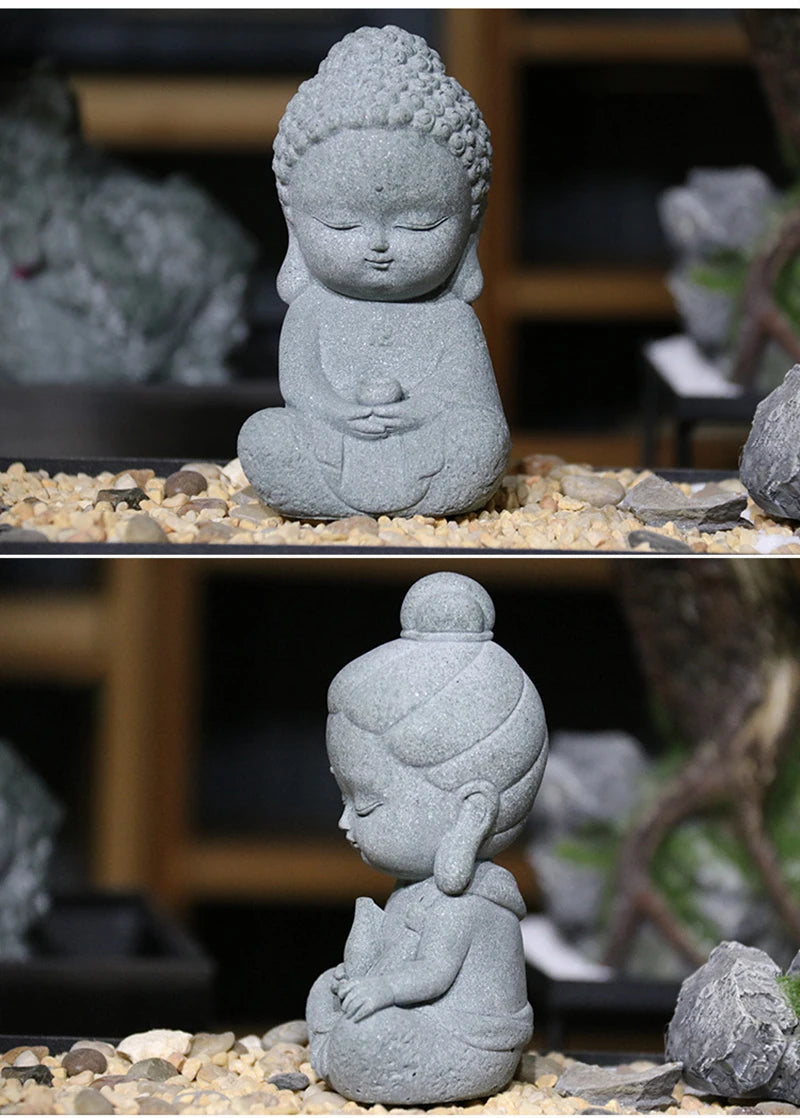 Buddha Stone Statue Little Buddhist Monks Tibetan Buddhism Figurines Zen Garden Ornament Meditation Home Aquarium Decoration