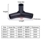 I.D 8/12/16/19mm Black Plastic Pipe Connector DIY Shelf Water Tube Joint Tent Fixed Connector Tee Four Way Elbow Straight Joint - Lootquake