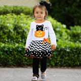 AnnLoren Girls' Halloween Orange Pumpkin and Black Cat Dress & Leggings Outfit