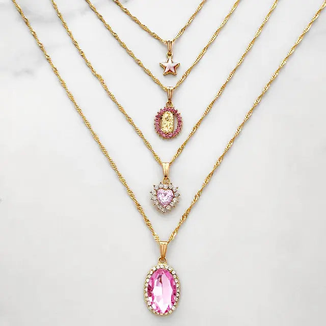 Multi-layer Pink Heart Crystal Pendant Necklaces - Lootquake