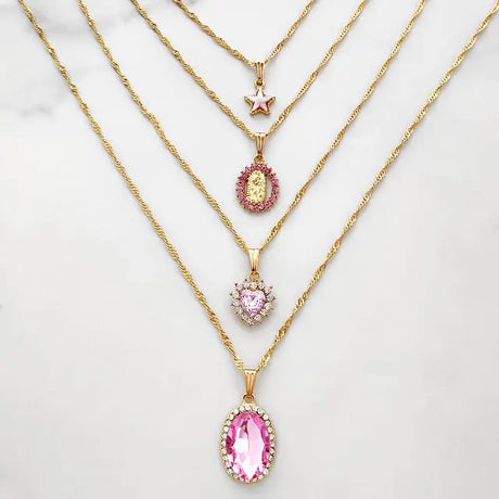 Multi-layer Pink Heart Crystal Pendant Necklaces - Lootquake
