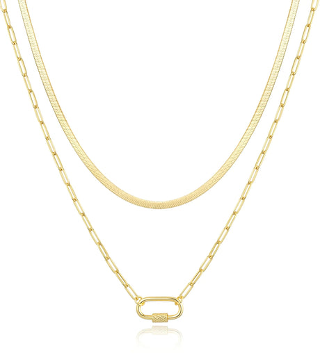 Jewlpire Dainty Gold Necklace for Women 14k Plated Gold Layered Necklaces for Women Trendy Herringbone Chain Paperclip Chain Necklaces for Women Stackable Necklaces for Women - Lootquake