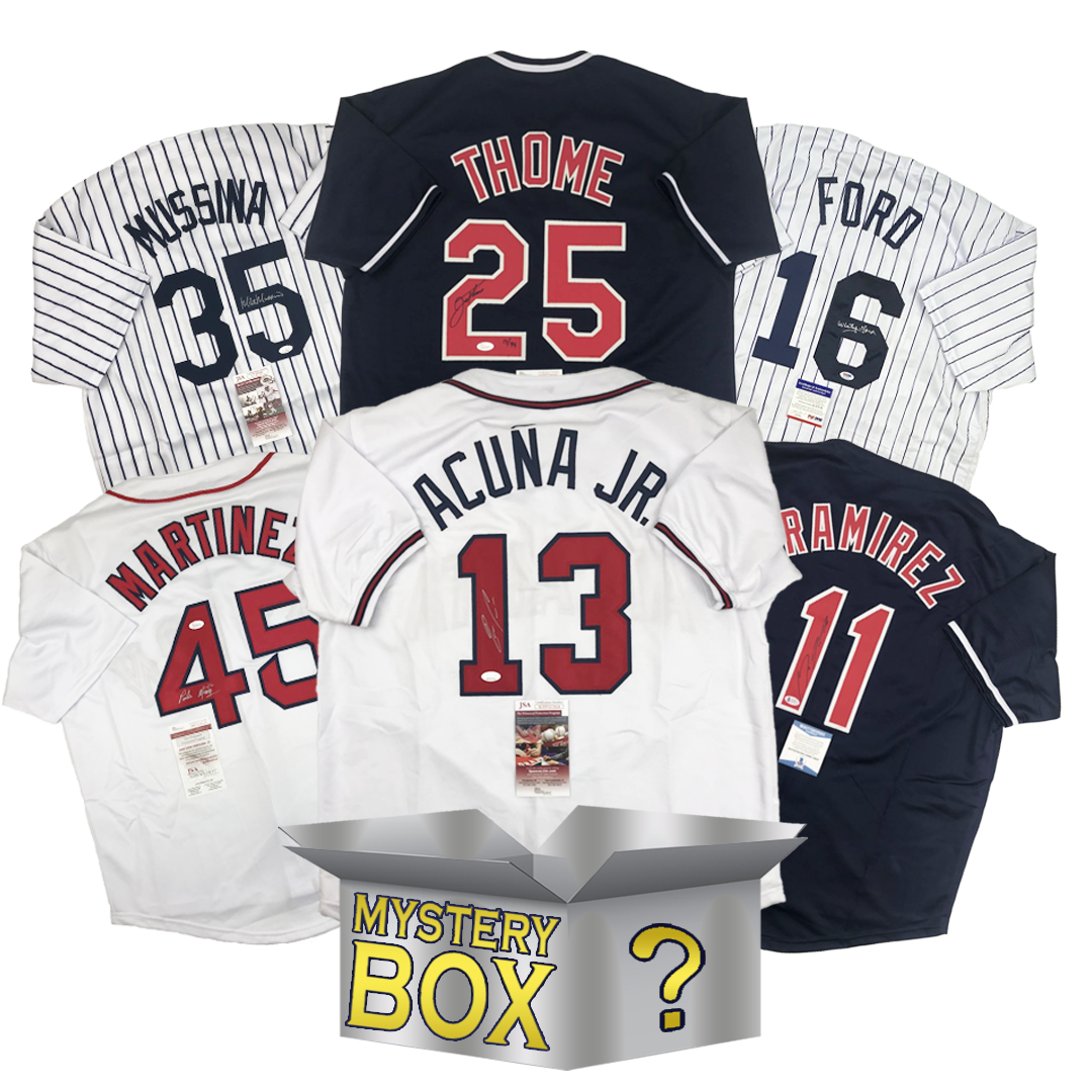 Caja misteriosa de camiseta de béisbol autografiada/firmada de la Serie 1 PLATA con PSA JSA o Beckett COA 