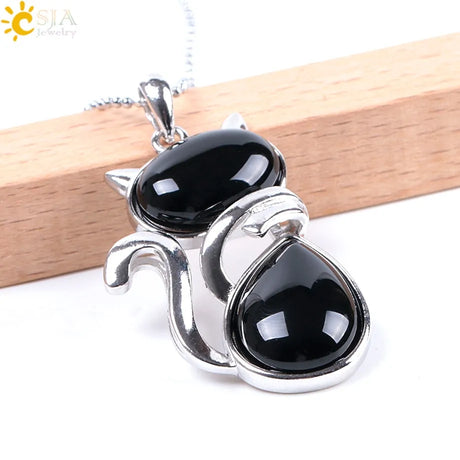 Cat Shape Natural Stone Necklaces With Beads Chain - Lootquake