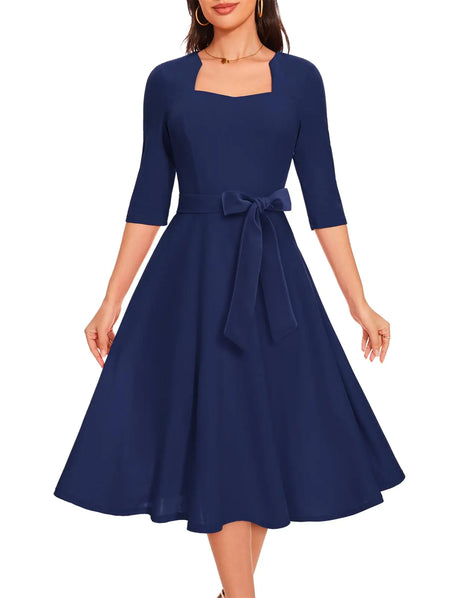Plus Size Cocktail Dress Modest Dress for Church Work Dresses for Women Elegant Classy Wedding Guest Dresses for Women Homecoming Dresses Navy 3XL - Lootquake