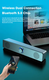 Altavoz Bluetooth Salange con cable USB, puerto de 3,5 mm, barra de sonido para PC, consola de juegos, teléfono inteligente, portátil, tableta, juego de escritorio negro largo