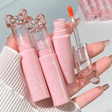 Cute Bow Water Mirror Lip Glaze Peach Pink Lipstick Liquid Moisturizing Non-stick Lip Gloss Makeup Sexy Red Lip Tint Cosmetics