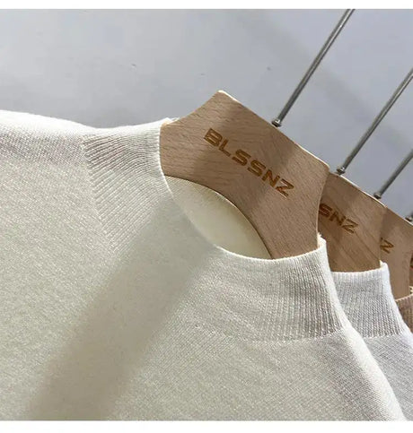 Half High Collar T-shirts Flying Sleeve Design Slim Knitted Sleeveless Top Women Simple Comfortable White T-shirts Summer 2025 - Lootquake