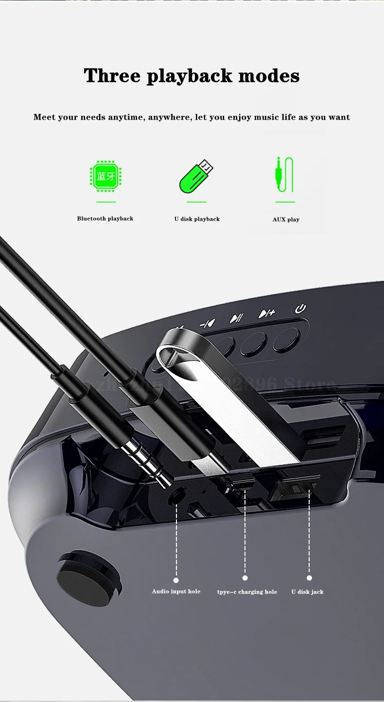 Altavoz Bluetooth inalámbrico de pared con sonido envolvente 3D, radio FM multifuncional, subwoofer portátil para exteriores, batería de larga duración