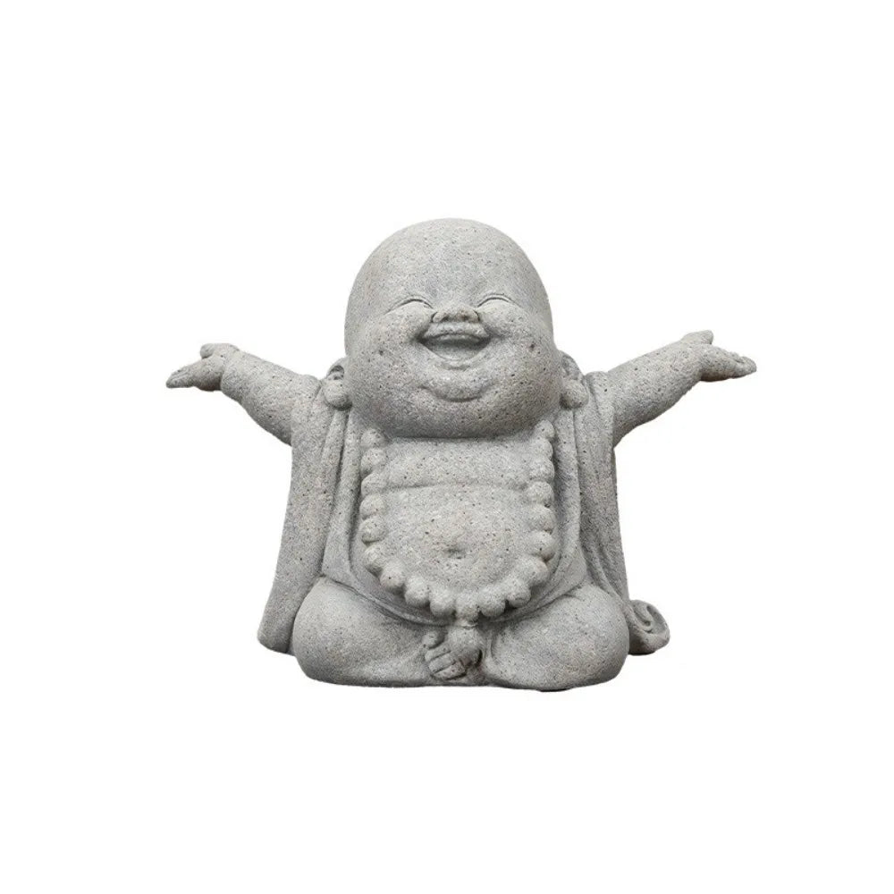 Adorno de Buda sonriente gordo de estilo chino, escultura de Buda de dibujos animados de arenisca verde, estatua de Buda tallada a mano