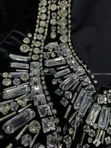 Women Heavy Rhinestone Bead Sexy Backless High Neck Waist Bag Hip Slimming Velvet Long Dress - Lootquake