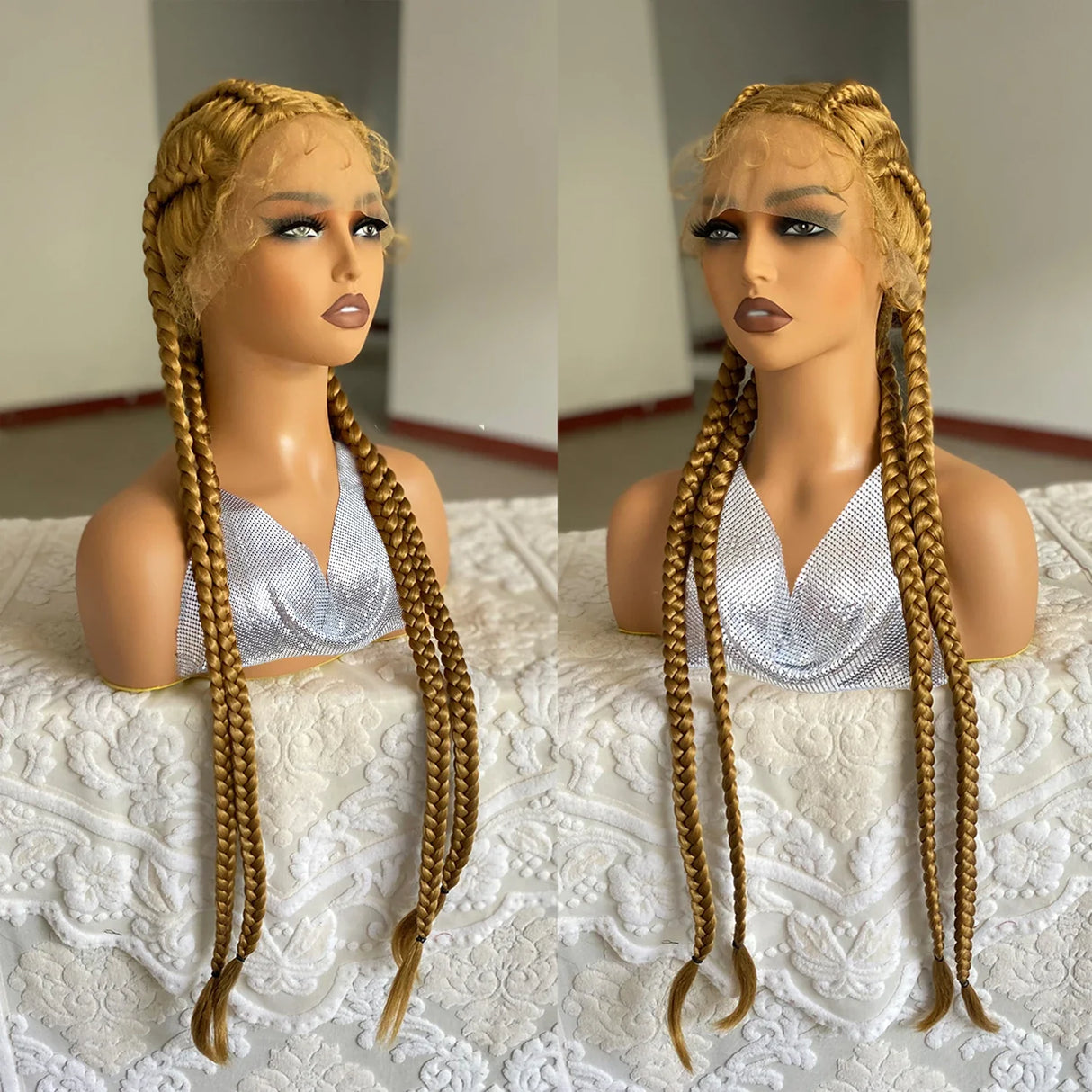 32 Inch Senegalese Twist Lace Front Wig | 4 Twist Cornrow | With Baby Hair | Synthetic Crochet Braids