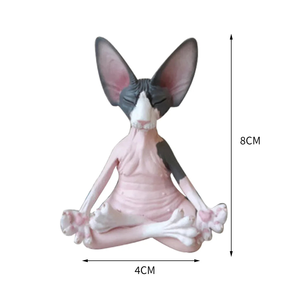 Cat Figurine Sphynx Meditation Statue Yoga Animal Cat Meditate Art Sculpture Micro Decoration Garden Home Office Ornament