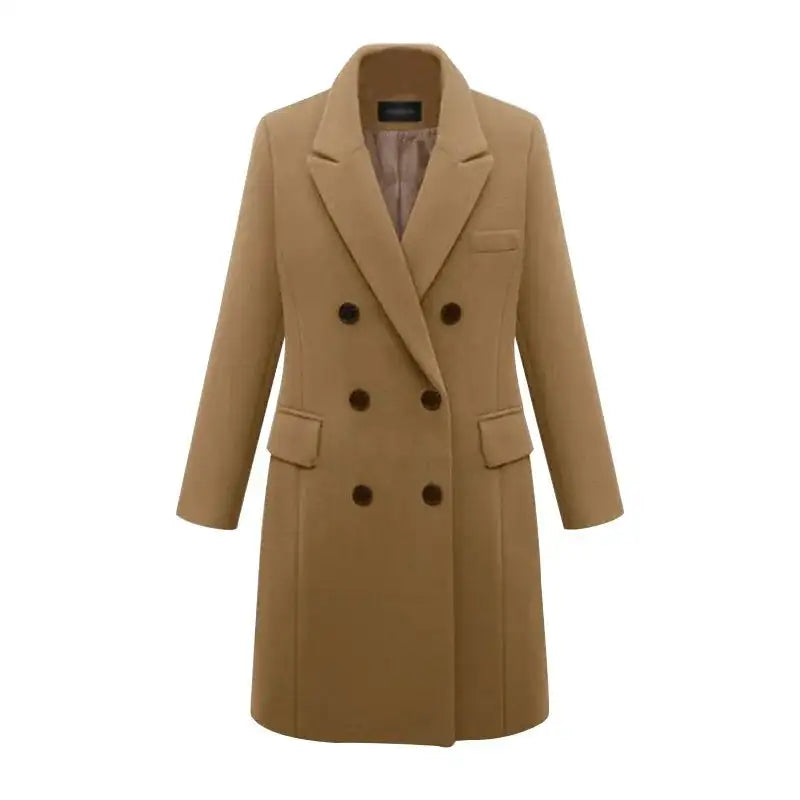 Chaqueta de lana de otoño-invierno para mujer, abrigo largo cortavientos cruzado y ajustado.