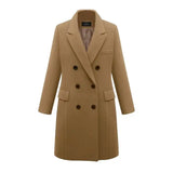Chaqueta de lana de otoño-invierno para mujer, abrigo largo cortavientos cruzado y ajustado.