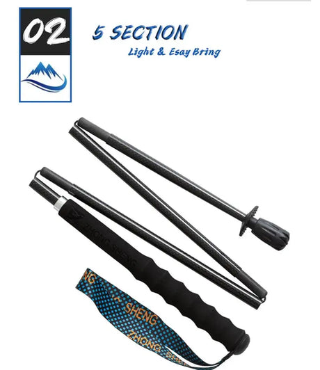 110g Ultra Light Weight Trekking Poles Folding Hiking Sticks Portable Carbon Fiber Collapsible Nordic Walking Cane Sticks Bags - Lootquake