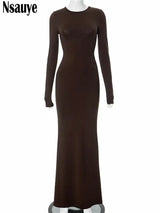Nsauye Casual Basic Long Dress Women Holiday Autumn Winter Evening Birthday Party Night Club Sexy Elegant Dress Outfits 2024 - Lootquake