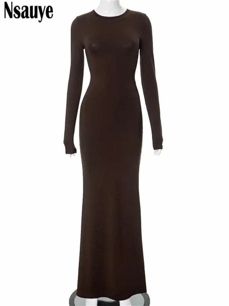 Nsauye Casual Basic Long Dress Women Holiday Autumn Winter Evening Birthday Party Night Club Sexy Elegant Dress Outfits 2024 - Lootquake